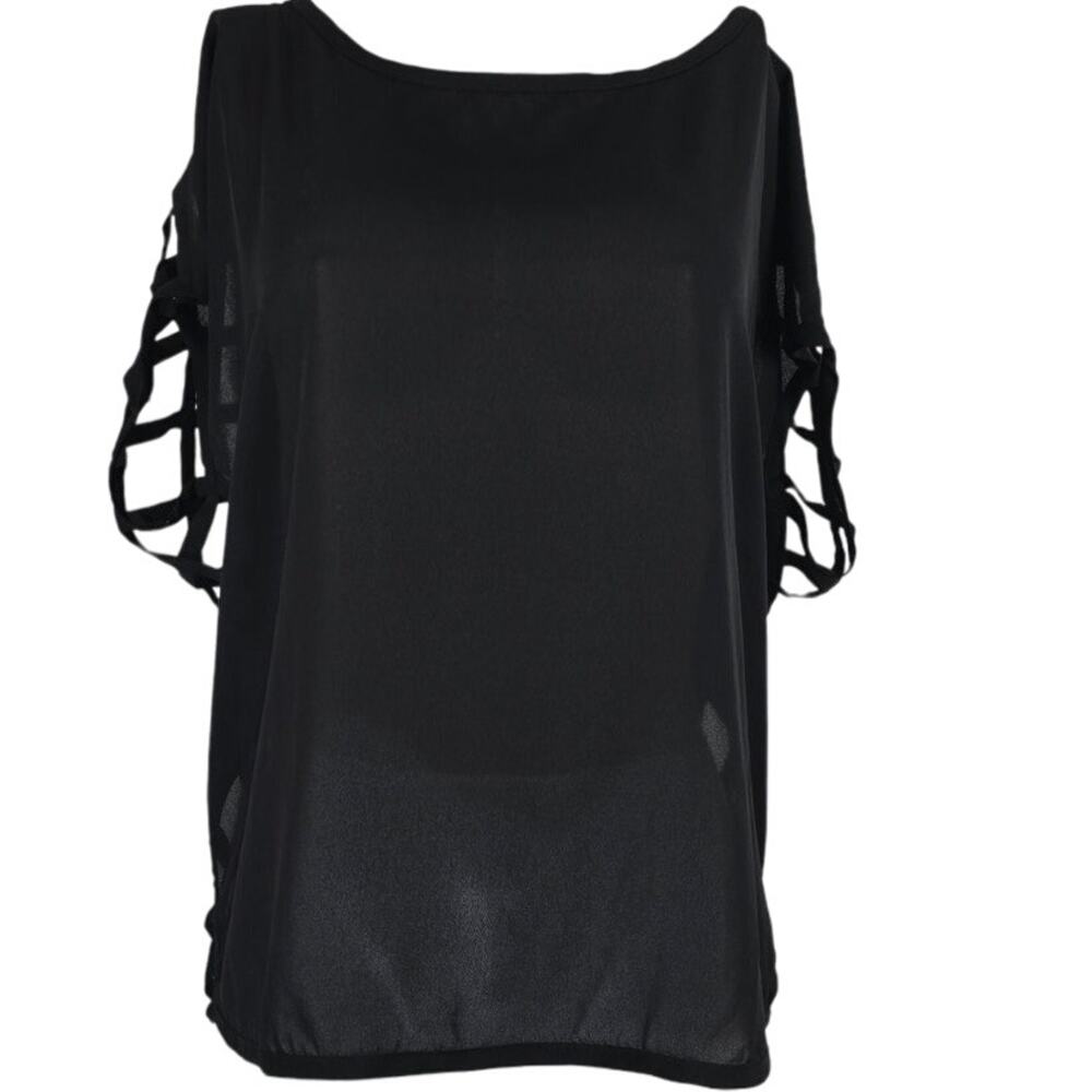 Torrid Black Open Checkered Back Sheer Women's Blouse 0 - L